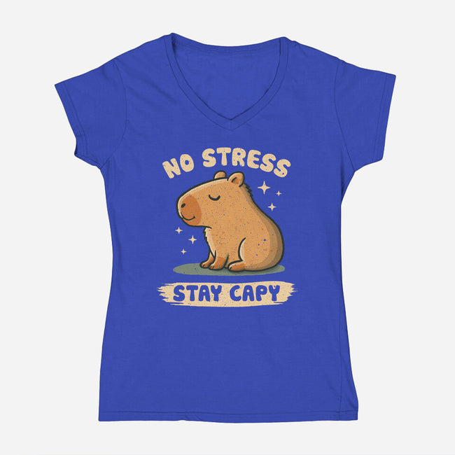 No Stress Stay Capy-Womens-V-Neck-Tee-NMdesign