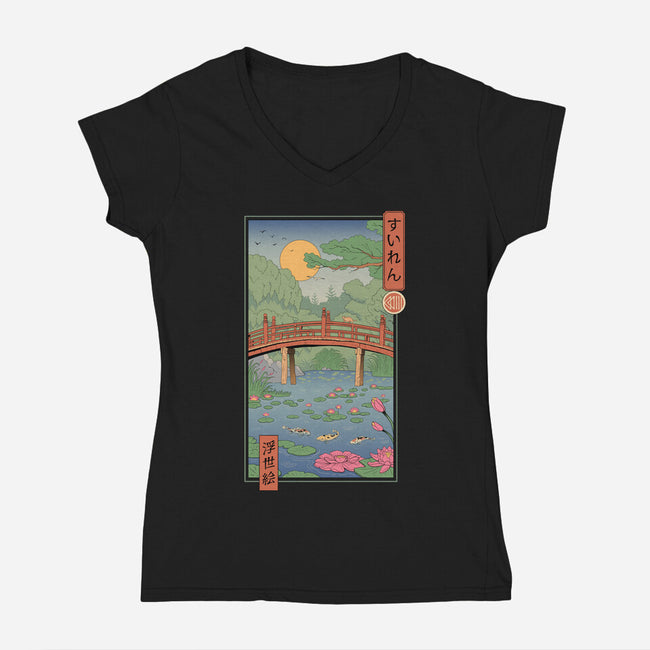 Water Lilies Ukiyo-e-Womens-V-Neck-Tee-vp021