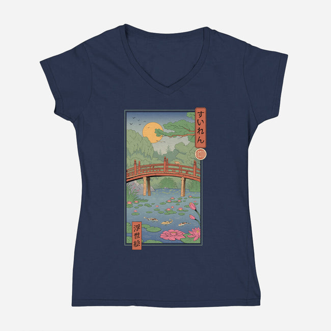 Water Lilies Ukiyo-e-Womens-V-Neck-Tee-vp021