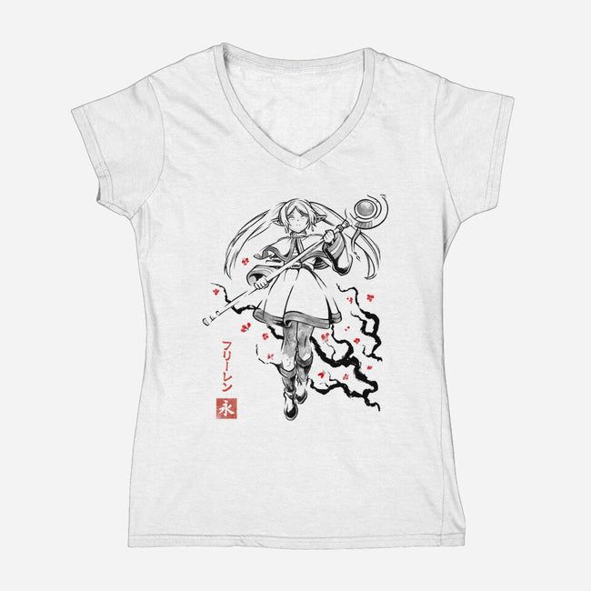Chronicle Of Magic Sumi-E-Womens-V-Neck-Tee-Astrobot Invention