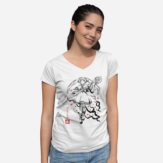 Chronicle Of Magic Sumi-E-Womens-V-Neck-Tee-Astrobot Invention