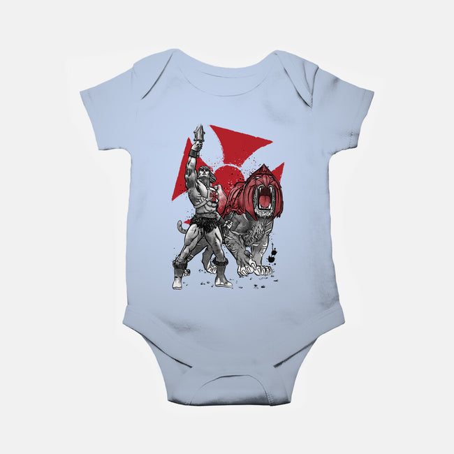 Prince Adam And Battle Cat Sumi-e-Baby-Basic-Onesie-DrMonekers