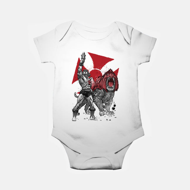 Prince Adam And Battle Cat Sumi-e-Baby-Basic-Onesie-DrMonekers
