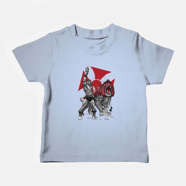 Prince Adam And Battle Cat Sumi-e-Baby-Basic-Tee-DrMonekers