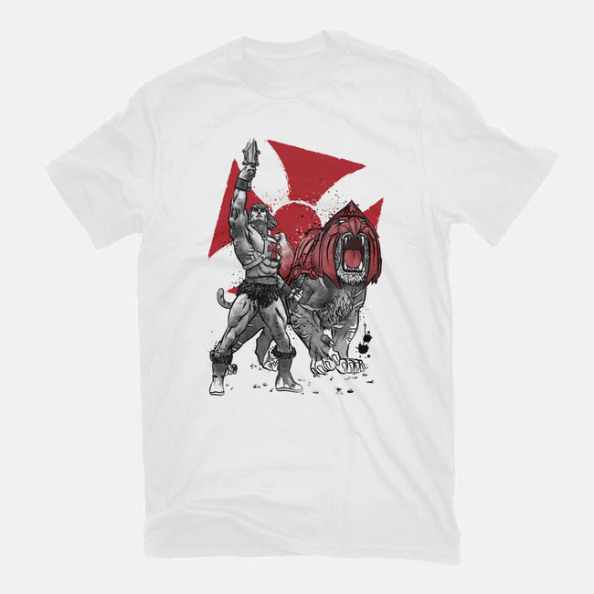 Prince Adam And Battle Cat Sumi-e-Mens-Heavyweight-Tee-DrMonekers