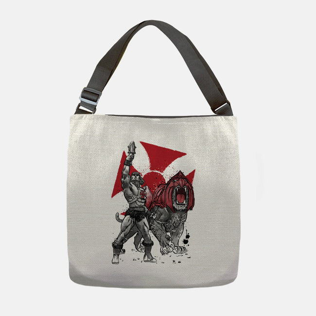 Prince Adam And Battle Cat Sumi-e-None-Adjustable Tote-Bag-DrMonekers