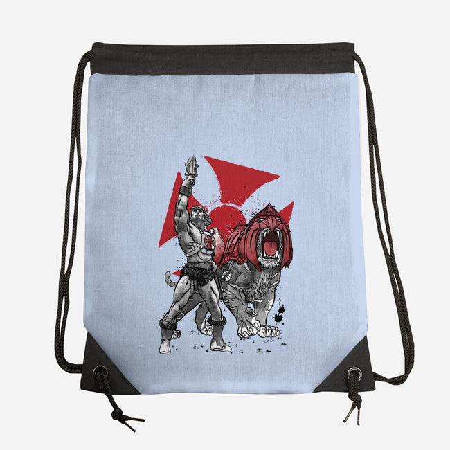 Prince Adam And Battle Cat Sumi-e-None-Drawstring-Bag-DrMonekers