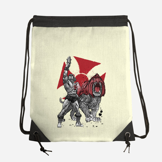 Prince Adam And Battle Cat Sumi-e-None-Drawstring-Bag-DrMonekers