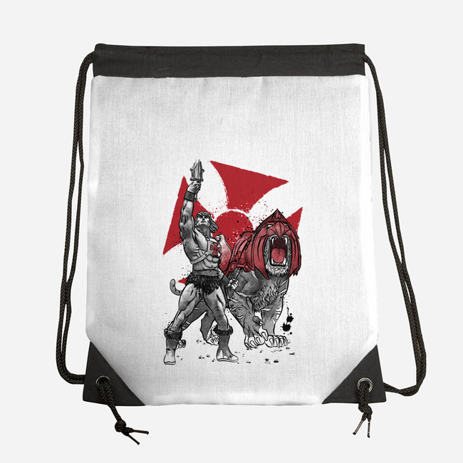 Prince Adam And Battle Cat Sumi-e-None-Drawstring-Bag-DrMonekers