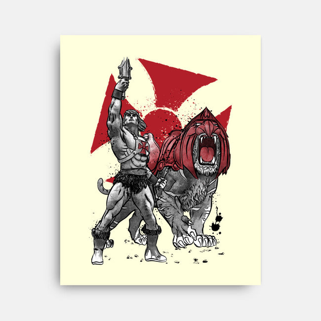 Prince Adam And Battle Cat Sumi-e-None-Stretched-Canvas-DrMonekers