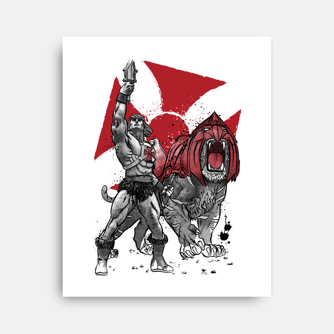 Prince Adam And Battle Cat Sumi-e-None-Stretched-Canvas-DrMonekers