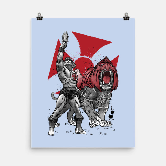 Prince Adam And Battle Cat Sumi-e-None-Matte-Poster-DrMonekers