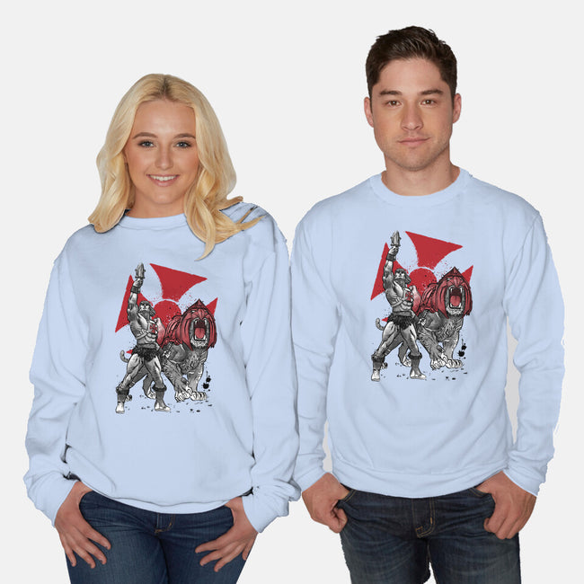 Prince Adam And Battle Cat Sumi-e-Unisex-Crew Neck-Sweatshirt-DrMonekers