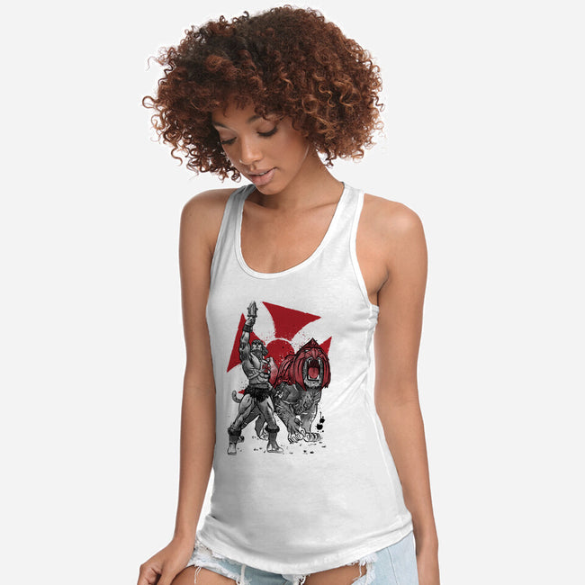 Prince Adam And Battle Cat Sumi-e-Womens-Racerback-Tank-DrMonekers