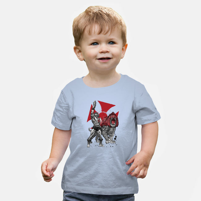 Prince Adam And Battle Cat Sumi-e-Baby-Basic-Tee-DrMonekers