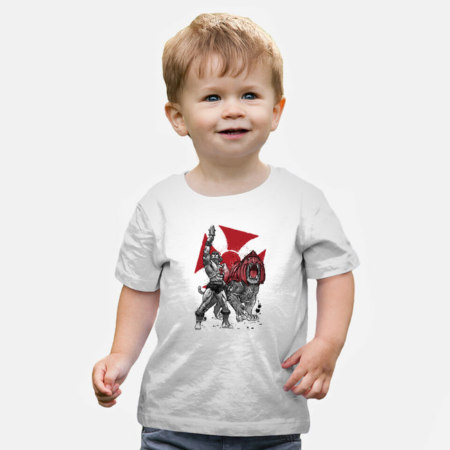 Prince Adam And Battle Cat Sumi-e-Baby-Basic-Tee-DrMonekers
