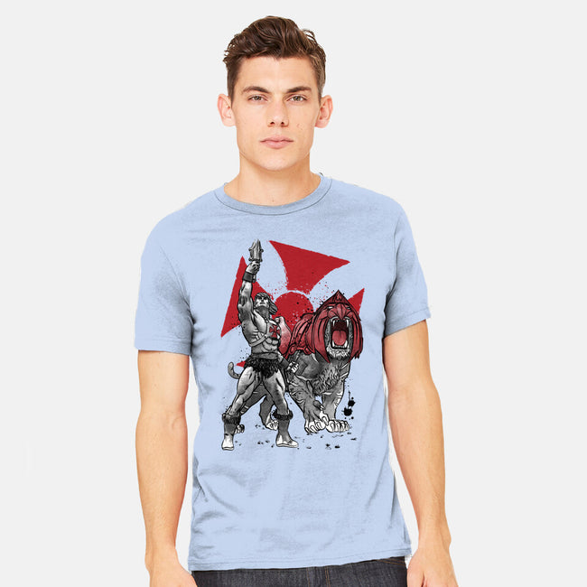 Prince Adam And Battle Cat Sumi-e-Mens-Heavyweight-Tee-DrMonekers