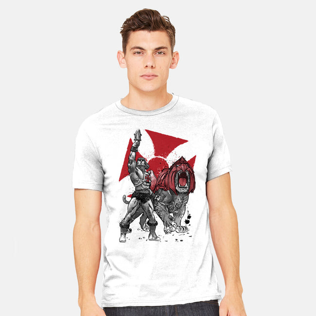 Prince Adam And Battle Cat Sumi-e-Mens-Heavyweight-Tee-DrMonekers