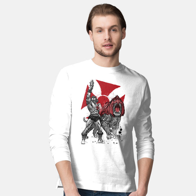 Prince Adam And Battle Cat Sumi-e-Mens-Long Sleeved-Tee-DrMonekers