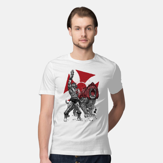 Prince Adam And Battle Cat Sumi-e-Mens-Premium-Tee-DrMonekers