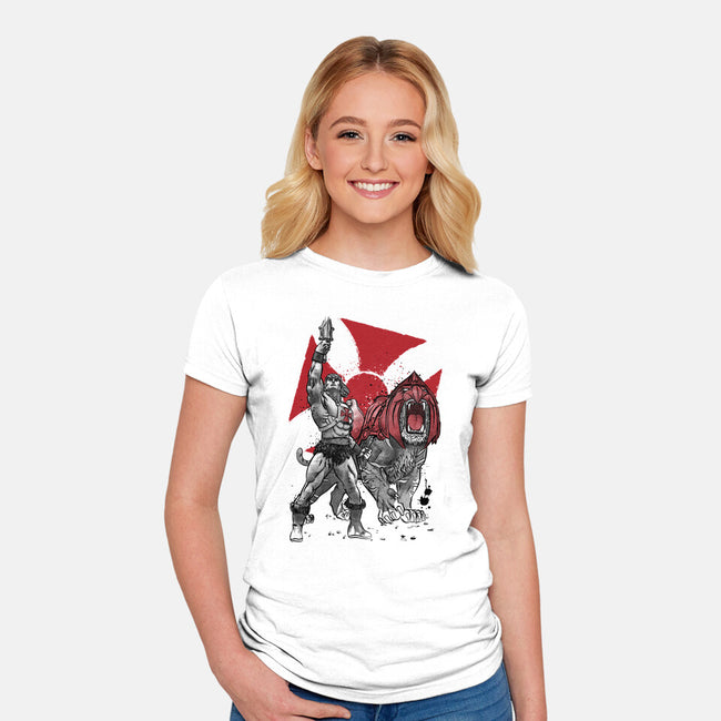 Prince Adam And Battle Cat Sumi-e-Womens-Fitted-Tee-DrMonekers
