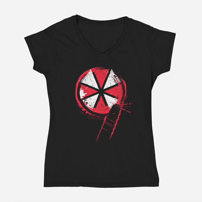 RE9 Umbrella-Womens-V-Neck-Tee-rocketman_art