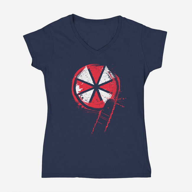 RE9 Umbrella-Womens-V-Neck-Tee-rocketman_art