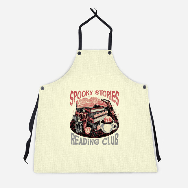 Spooky Stories Reading Club-Unisex-Kitchen-Apron-glitchygorilla