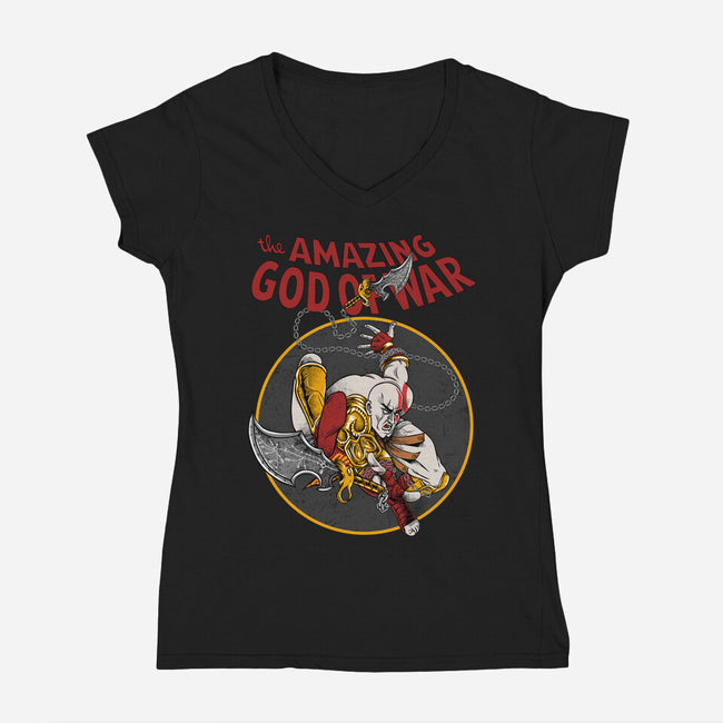 The Amazing God Of War-Womens-V-Neck-Tee-joerawks