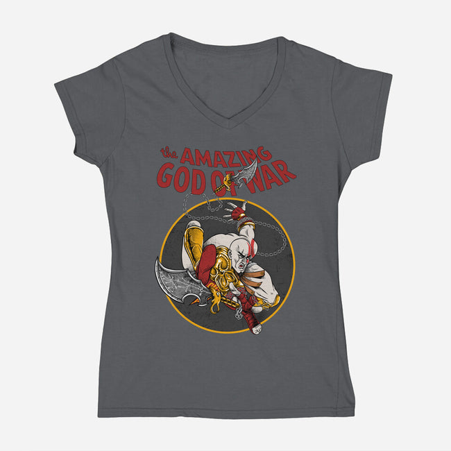 The Amazing God Of War-Womens-V-Neck-Tee-joerawks