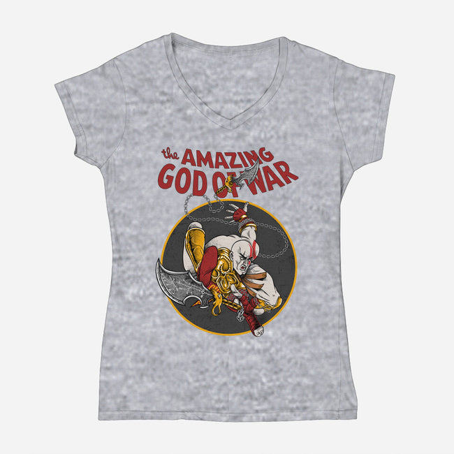 The Amazing God Of War-Womens-V-Neck-Tee-joerawks