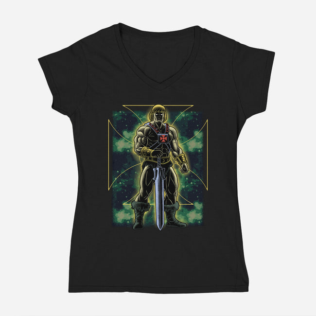 The Invincible Of Eternia-Womens-V-Neck-Tee-Astrobot Invention