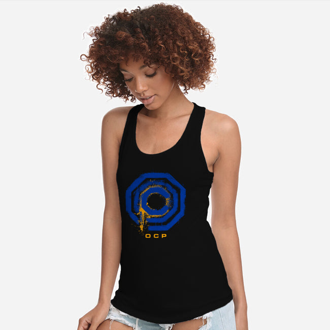 Omni Consumer Products Mega Corp-Womens-Racerback-Tank-rocketman_art