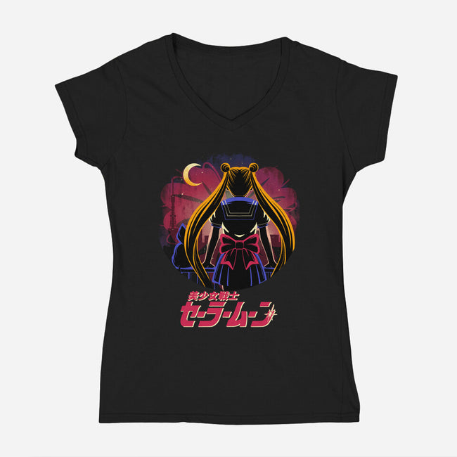 Moon Rising-Womens-V-Neck-Tee-rmatix