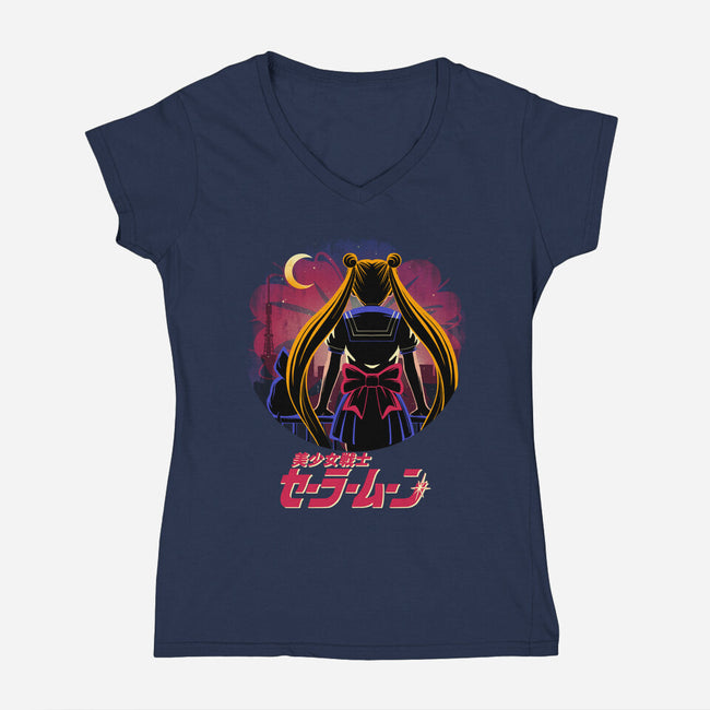 Moon Rising-Womens-V-Neck-Tee-rmatix