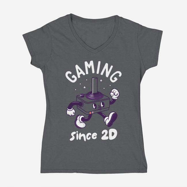 Gaming Since 2D-Womens-V-Neck-Tee-rocketman_art