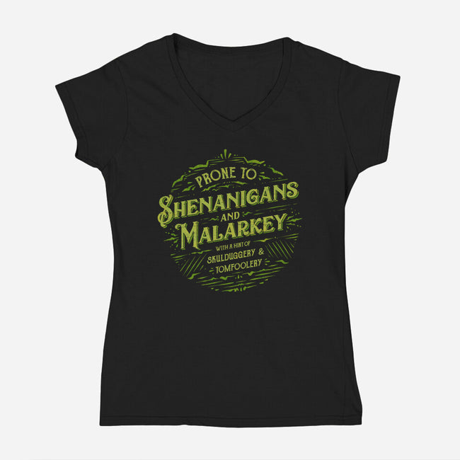 Prone To Shenanigans And Malarkey-Womens-V-Neck-Tee-kg07