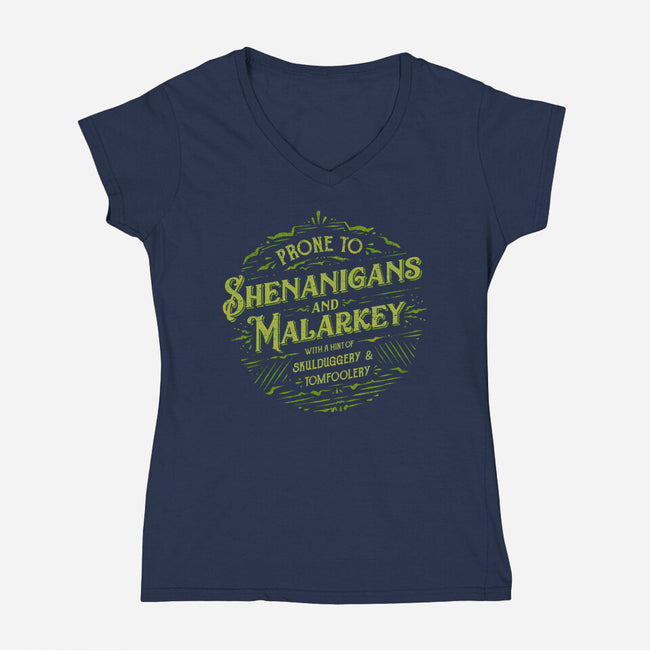 Prone To Shenanigans And Malarkey-Womens-V-Neck-Tee-kg07