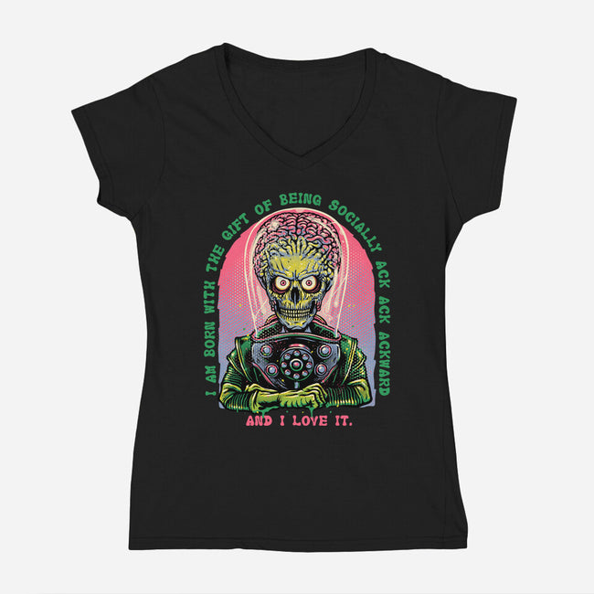 Socially Ack Ack Ackward-Womens-V-Neck-Tee-glitchygorilla