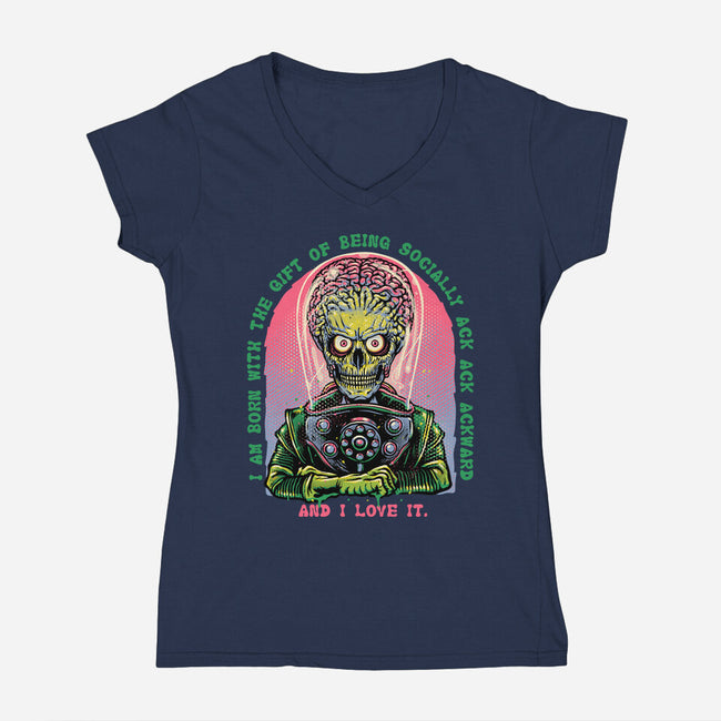 Socially Ack Ack Ackward-Womens-V-Neck-Tee-glitchygorilla