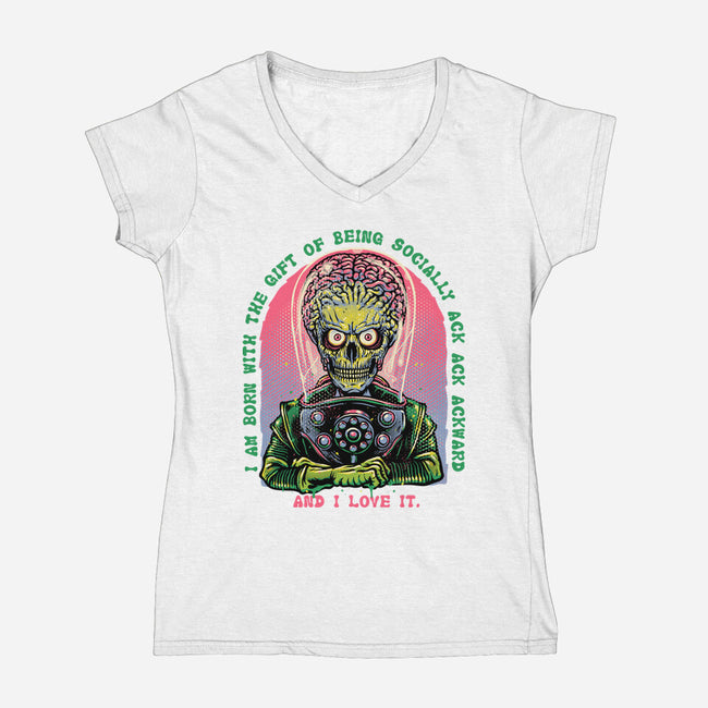 Socially Ack Ack Ackward-Womens-V-Neck-Tee-glitchygorilla