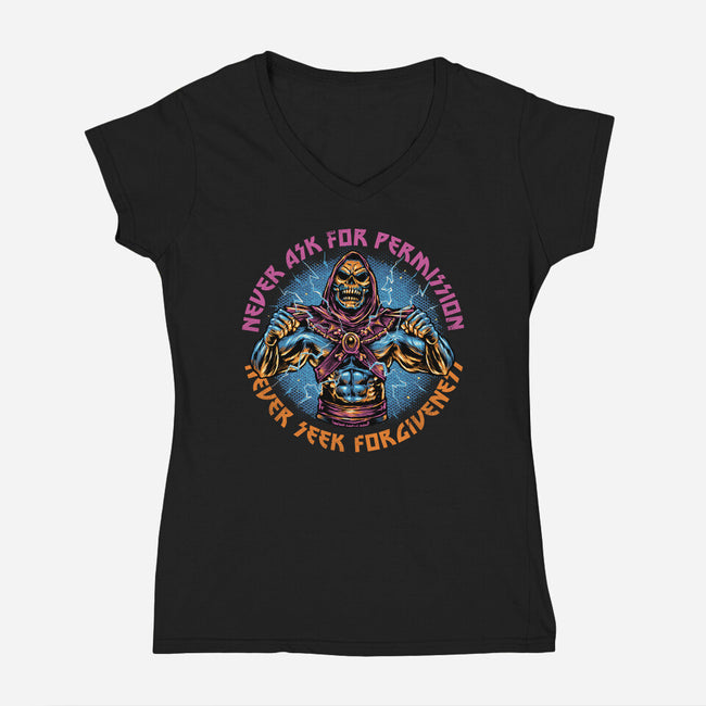 Skeletons Never Ask Permission-Womens-V-Neck-Tee-glitchygorilla