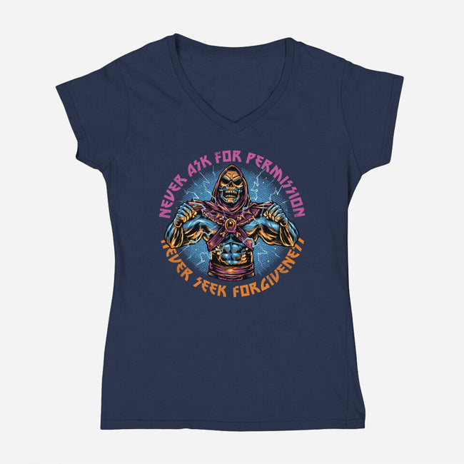 Skeletons Never Ask Permission-Womens-V-Neck-Tee-glitchygorilla
