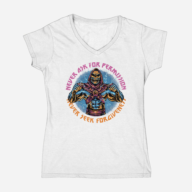 Skeletons Never Ask Permission-Womens-V-Neck-Tee-glitchygorilla