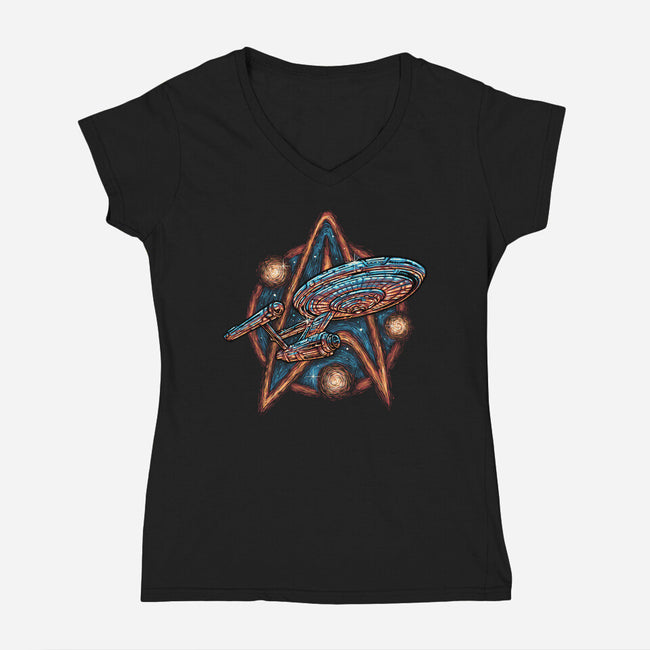 Journey To The Stars And Beyond-Womens-V-Neck-Tee-glitchygorilla