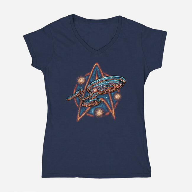 Journey To The Stars And Beyond-Womens-V-Neck-Tee-glitchygorilla