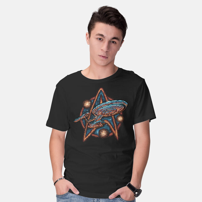 Journey To The Stars And Beyond-Mens-Basic-Tee-glitchygorilla