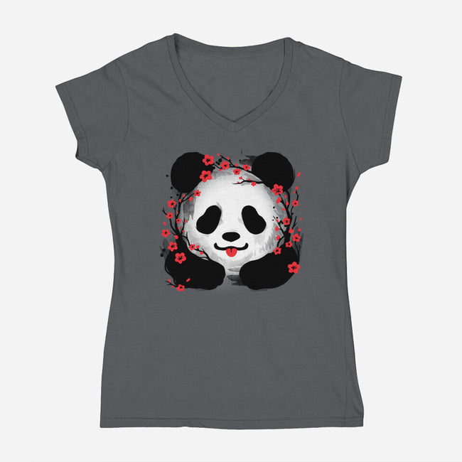 Sakura Panda-Womens-V-Neck-Tee-NemiMakeit