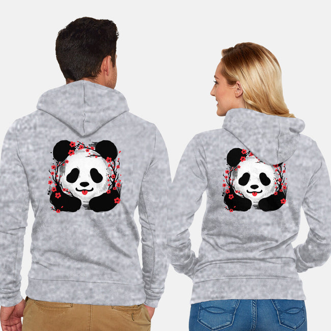 Sakura Panda-Unisex-Zip-Up-Sweatshirt-NemiMakeit