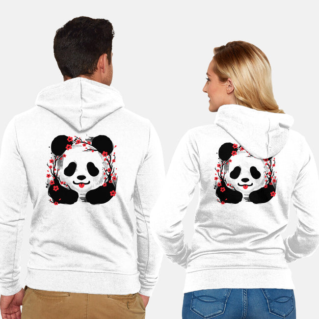 Sakura Panda-Unisex-Zip-Up-Sweatshirt-NemiMakeit